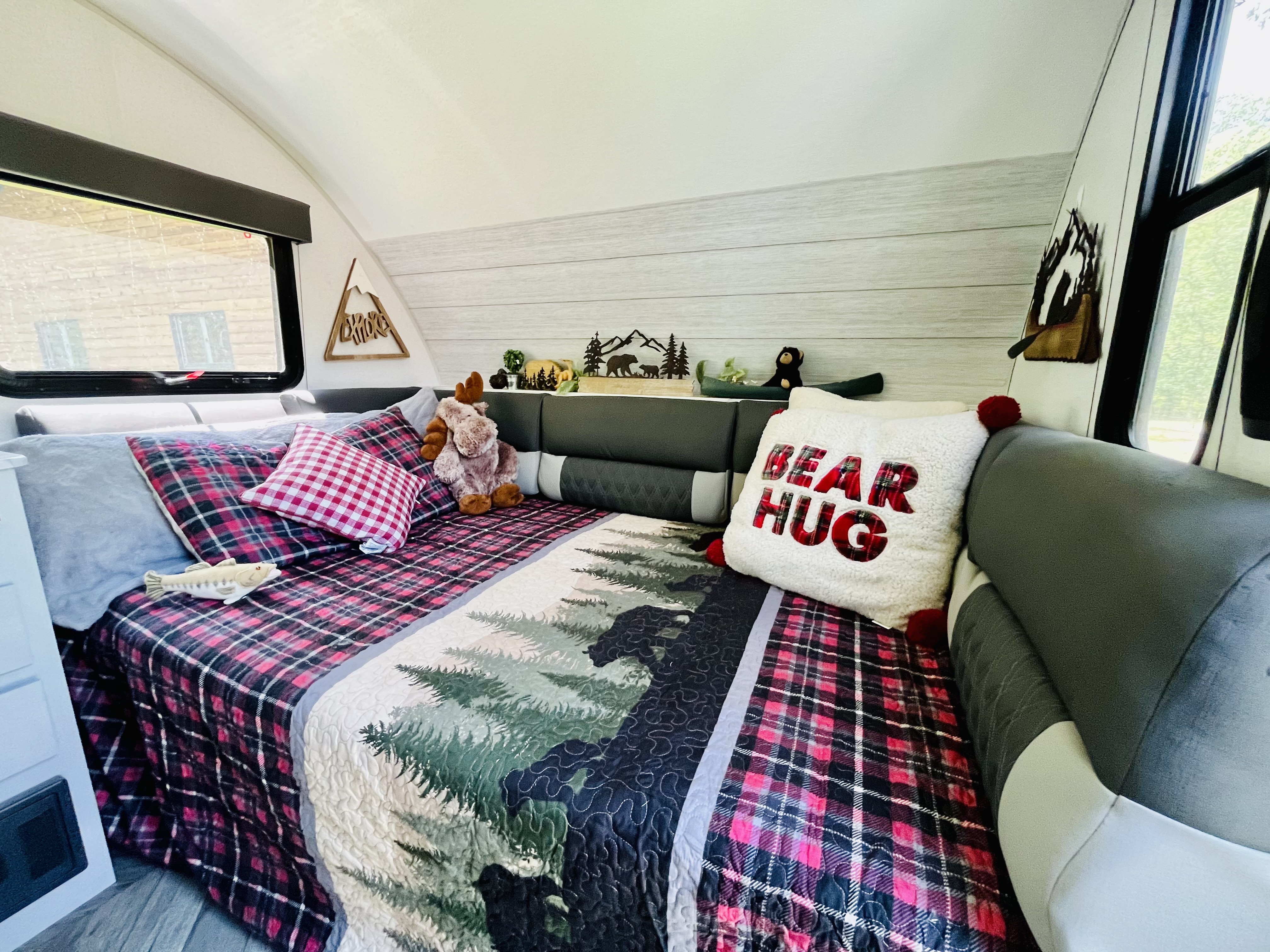 Interior of the Bear's Den rental camper