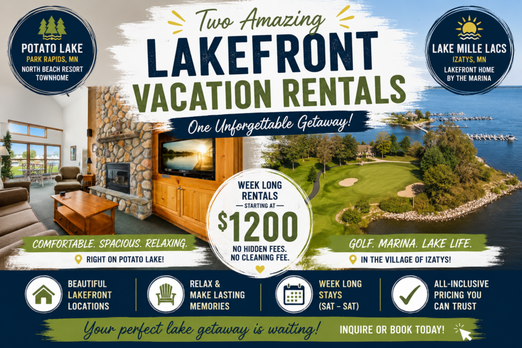 vacation rentals in Minnesota lake front vactation rentals